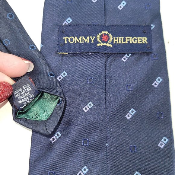 Tommy Hilfiger Tie Mens Silk Handmade Navy Blue Preppy Business - Picture 4 of 7
